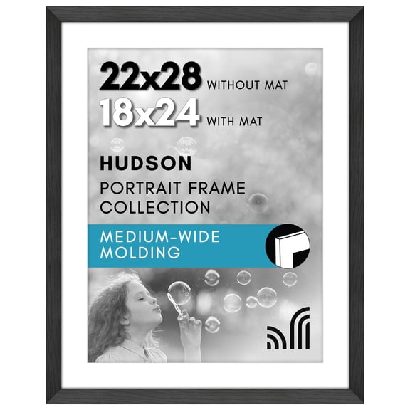 Americanflat 22x28 Poster Frame with Polished Plexiglass - Use as 18x24 Frame with Mat or Display 22x28 Photo Without Mat - Hudson Collection - Wide Picture Frames for Wall Display - Black