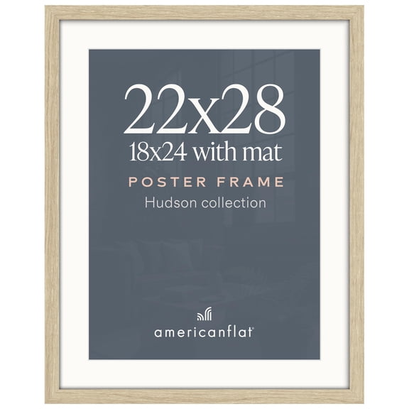 Americanflat 22x28 Poster Frame with Polished Plexiglass - Use as 18x24 Frame with Mat or Display 22x28 Photo Without Mat - Hudson Collection - Wide Picture Frames for Wall Display - Natural Oak