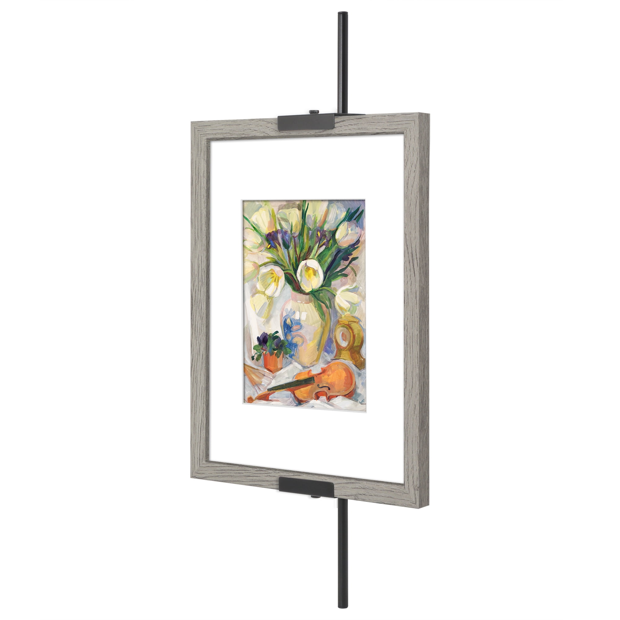 Americanflat 24" Wall Mounted Picture Frame Stand and Artwork Easel Adaptive Clamps Ideal for 18x24 Frame - Black