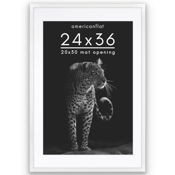 Americanflat 24x36 Poster Frame with Polished Plexiglass with 20x30 Mat Display Photo Soho Collection - White