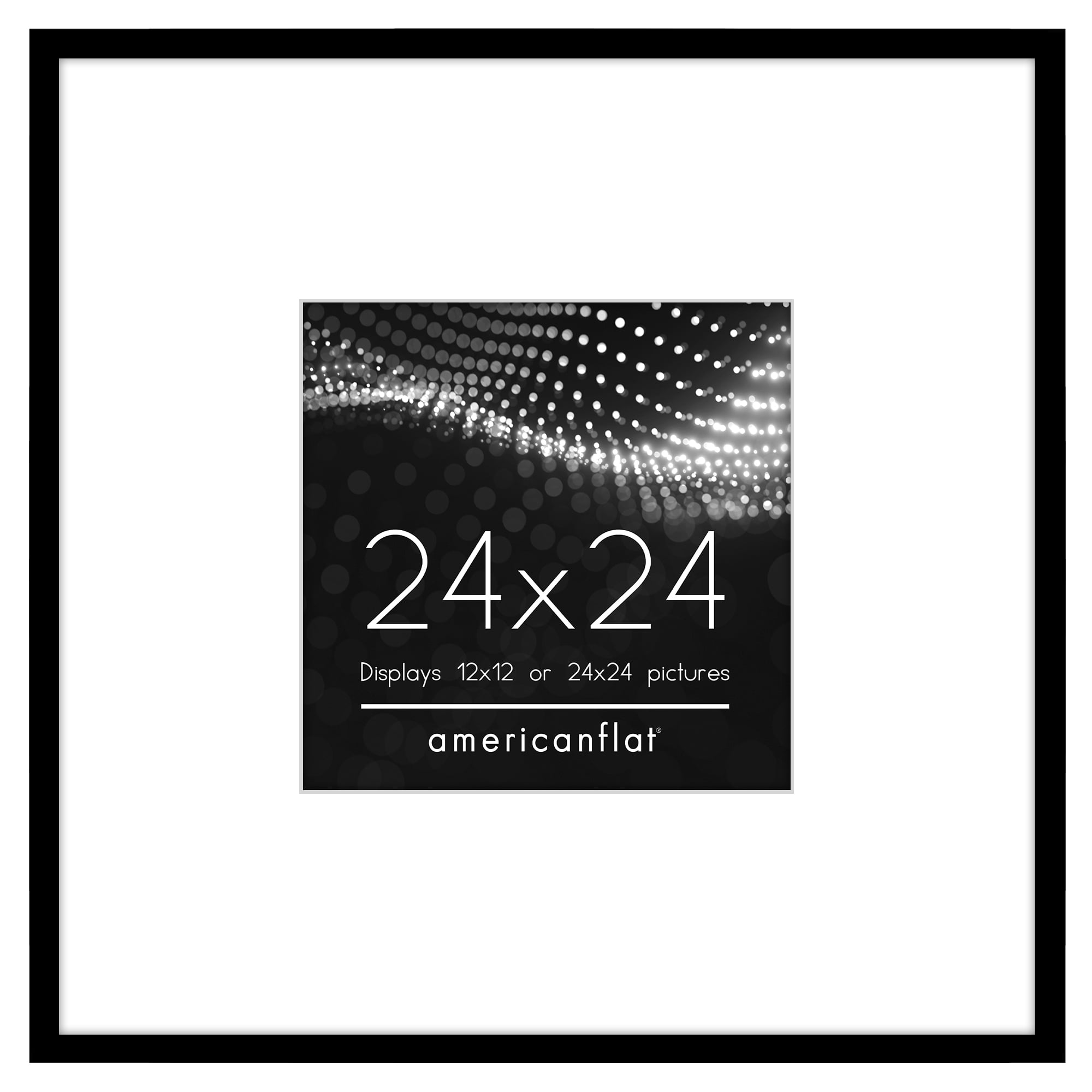 Americanflat 24x24 Picture Frame with Polished Plexiglass with 12x12 Mat Display Photo Streamline - Black