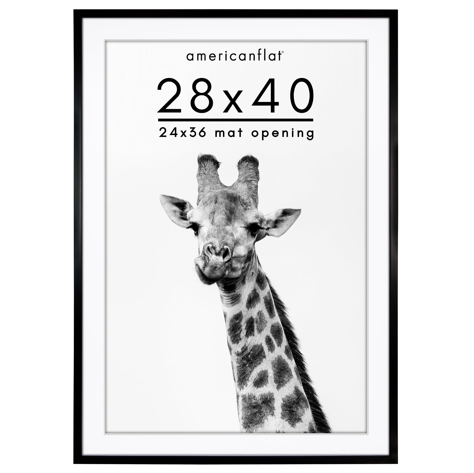 Americanflat 28x40 Poster Frame with Polished Plexiglass with 24x36 Mat Display Photo Soho Collection - Black