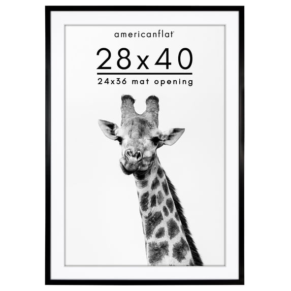 Americanflat 28x40 Poster Frame with Polished Plexiglass with 24x36 Mat Display Photo Soho Collection - Black