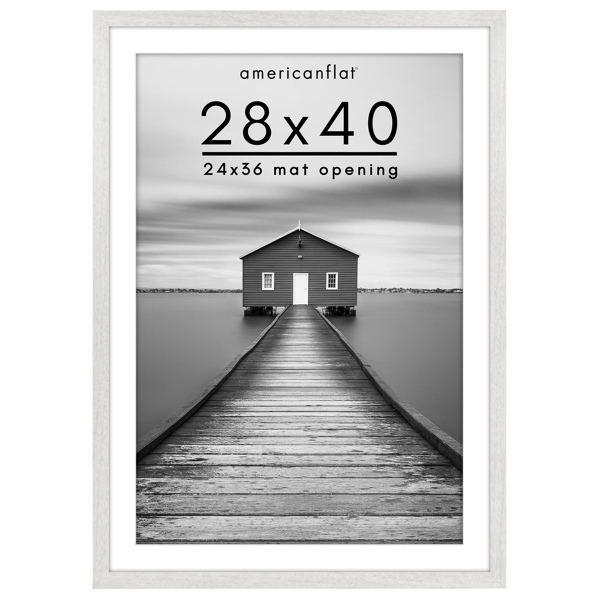 Americanflat 28x40 Poster Frame with Polished Plexiglass with 24x36 Mat Display Photo Hudson Wide - White