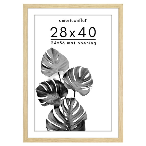 Americanflat 28"x40" Poster Frame - Use as 24"x36" Frame with Mat or 28"x40" Frame Without Mat - Wide Picture Frame with Polished Plexiglass - Natural Oak