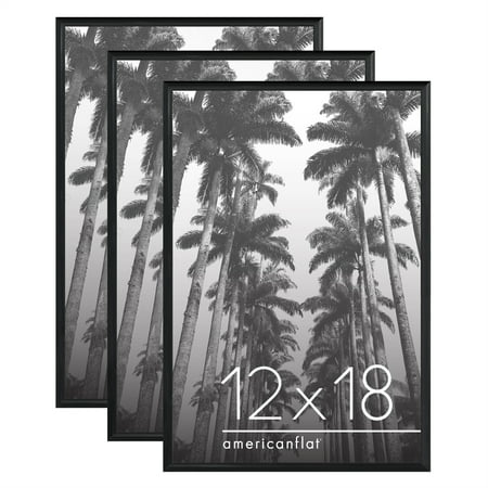 Americanflat 12x18 Poster Frame 3 Pack Polished Front Cover Slide Photo Buildable Molding Fusion Wall - Black