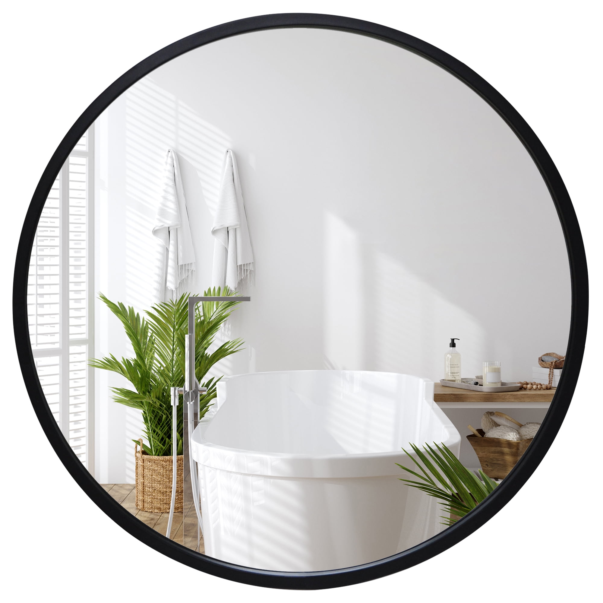 Americanflat - 32x32 Framed Black Round Mirror Circle Mirror for Bathroom, Bedroom, Entryway, Living Room