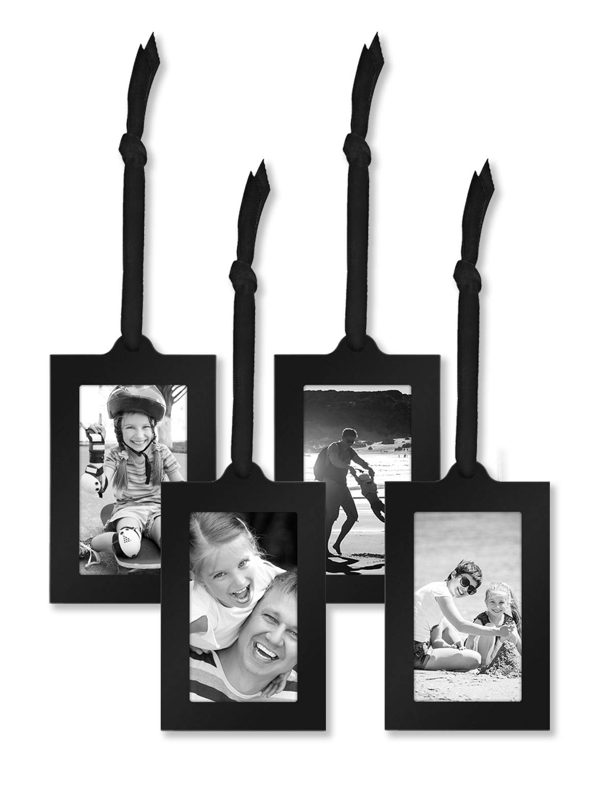 Americanflat 4 Piece 2x3 Hanging Picture Frames in Black with Adjustable Ribbon Tassels - Metal