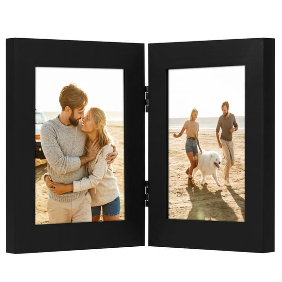Americanflat 4x6 Hinge Frame with Shatter-Resistant Glass Hinged Double Frames Signature Collection - Black