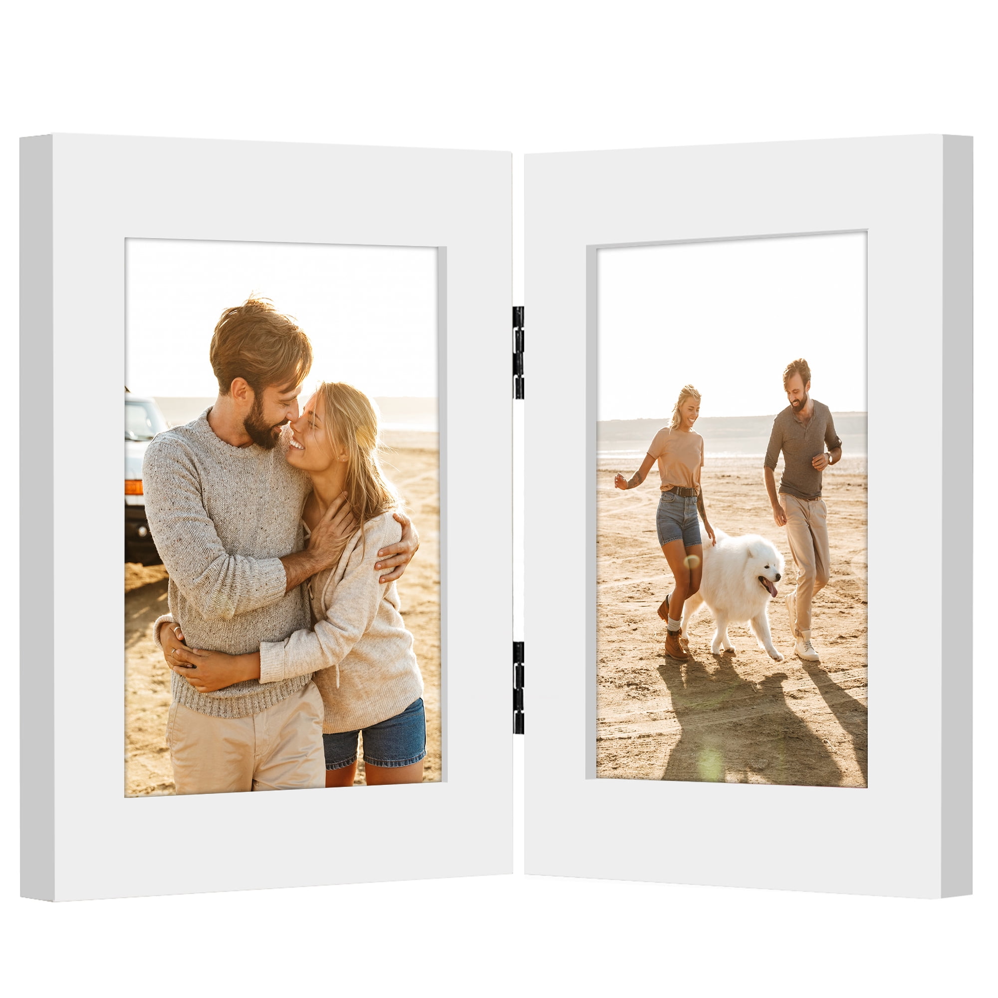 Americanflat 4x6 Hinge Frame with Shatter-Resistant Glass Hinged Double Frames Signature Collection - White