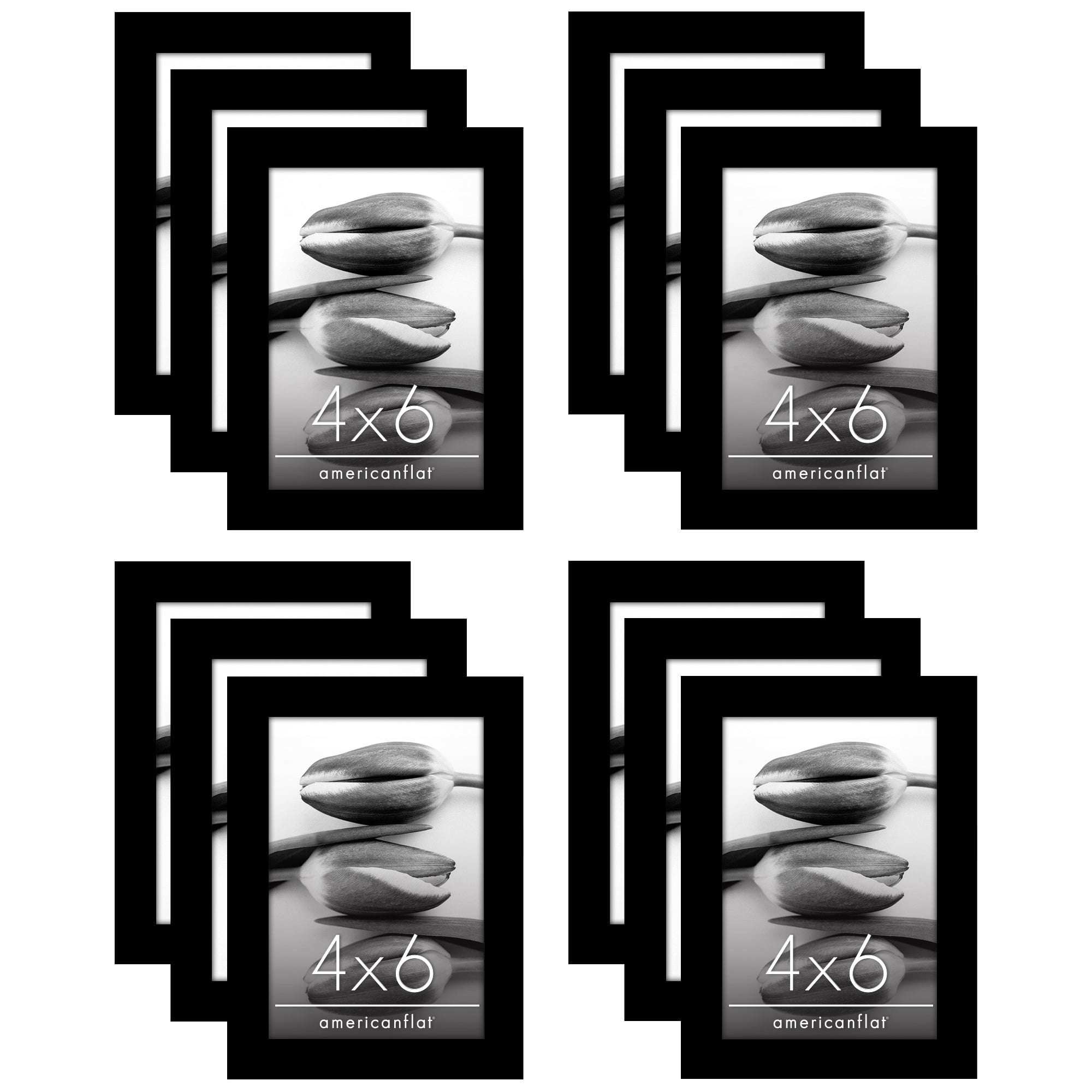 Americanflat 4x6 Picture Frame with Polished Plexiglass 12 Pack Signature Collection Frames Photo - Black