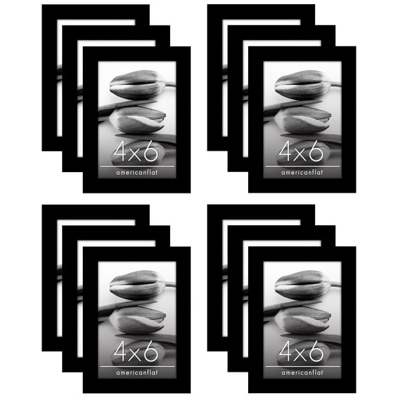 Americanflat 4" x 6" Picture Frame Set to Enhance Wall Decor - Black - 12 Pack