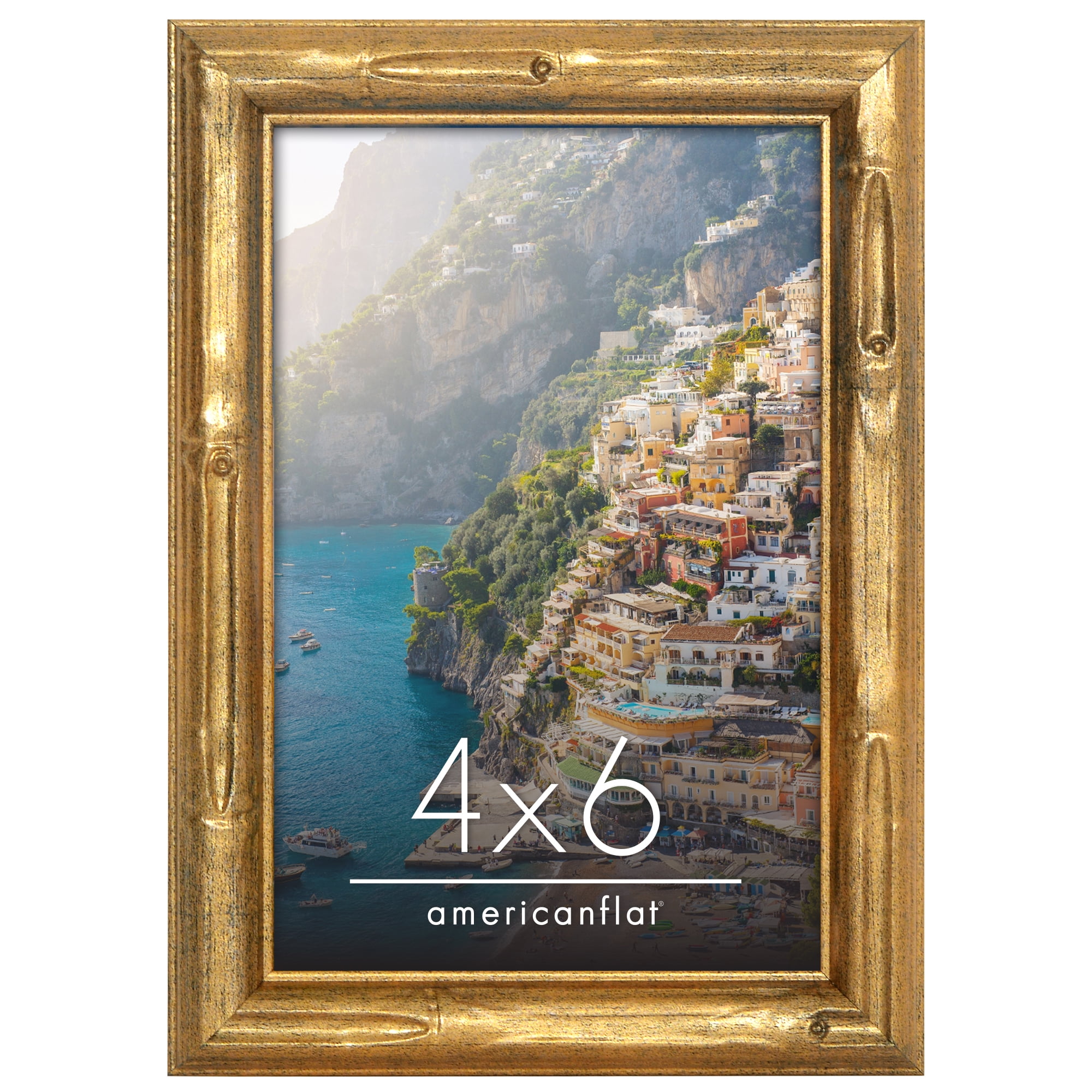 Americanflat 4x6 Picture Frame with Shatter-Resistant Glass Bamboo Style Molding Elegant Gallery Frames - Gold