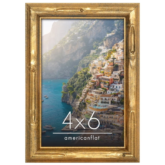 Americanflat 4x6 Picture Frame with Shatter-Resistant Glass Bamboo Style Molding Elegant Gallery Frames - Gold