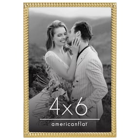 Americanflat 4x6 Picture Frame with Shatter-Resistant Glass Metal Rope Style Textured Detailing Modern - Gold