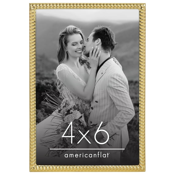 Americanflat 4x6 Picture Frame with Shatter-Resistant Glass Metal Rope Style Textured Detailing Modern - Gold