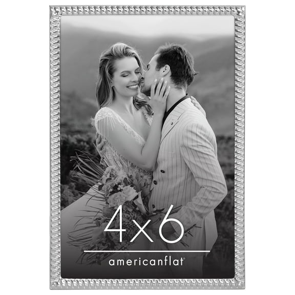 Americanflat 4"x6" Picture Frame with Rope-Style Textured Detailing and Shatter-Resistant Glass - Gallery Style Frames for Tabletop or Wall - Silver