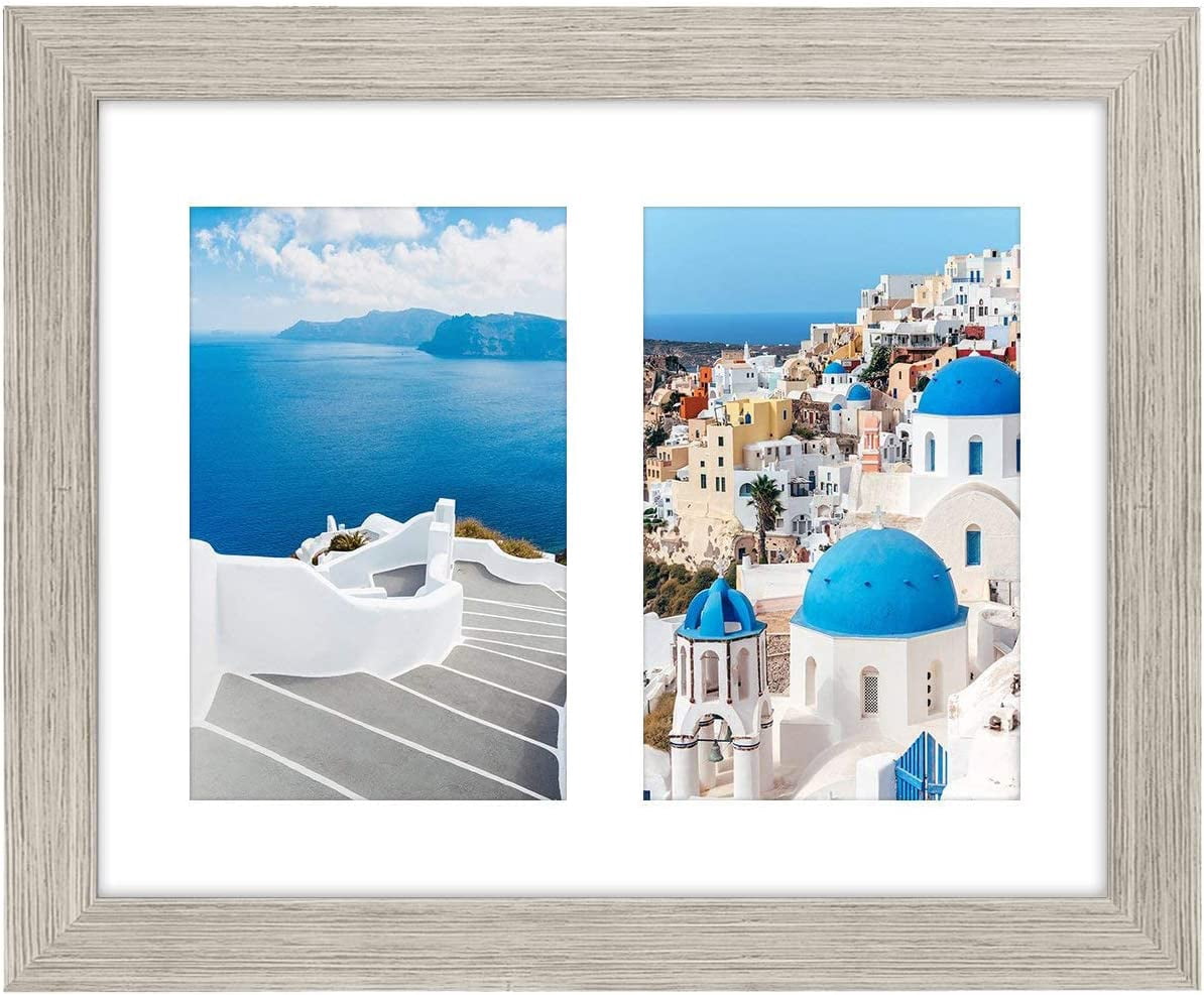 Americanflat 4x6 Double Picture Frame in Driftwood- Composite Wood with Shatter Resistant Glass - Horizontal and Vertical Formats for Wall and Tabletop