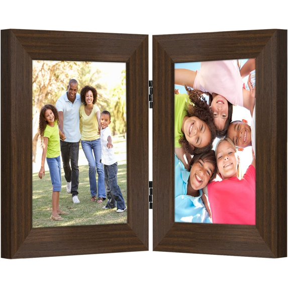 Americanflat 4x6 Inch Hinged Picture Frame with Glass Front - Displays 2 4x6 Inch Pictures, Stands Vertically on Desktop or Table Top , Walnut 4x6 Double Fold Walnut
