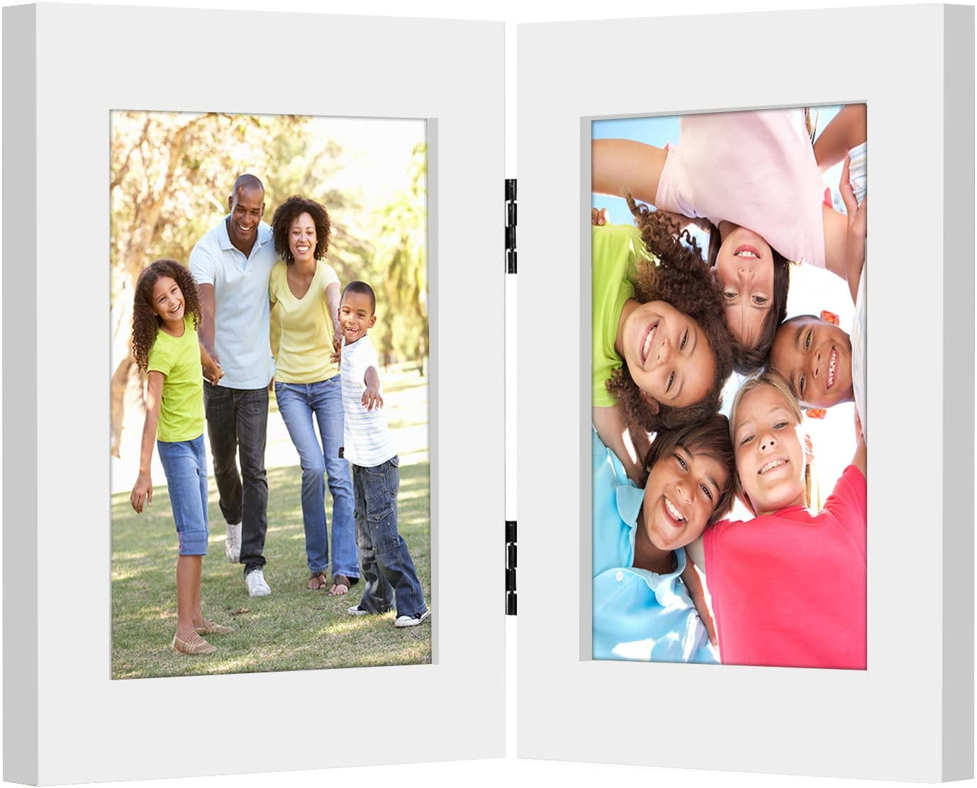 Americanflat 4x6 Inch Hinged Picture Frame with Glass Front - Displays 2 4x6 Inch Pictures, Stands Vertically on Desktop or Table Top , White