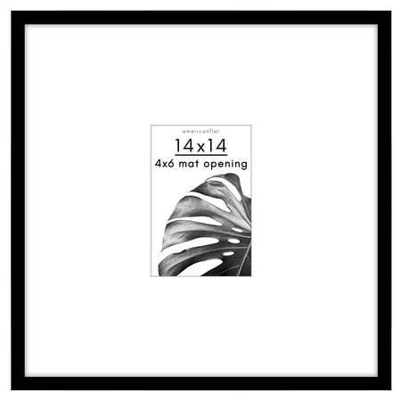 Americanflat 14x14 Picture Frame with Polished Plexiglass with 4x6 Mat Display Photo Streamline Thin - Black