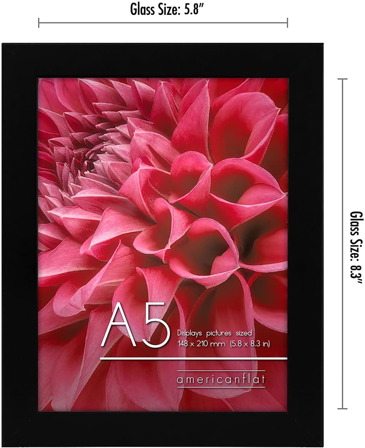 Americanflat A5 Picture Frame in Black - Composite Wood with Shatter Resistant Glass - Horizontal and Vertical Formats for Wall and Tabletop - 14.8 x 21 cm - Pack of 2