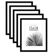 Americanflat 11x14 Picture Frame with Polished Plexiglass with 8x10 Mat 5 Pack Display Photo Galleria - Black