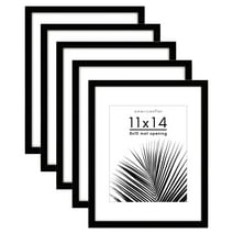Americanflat 5 Pack of 11x14 Frames with 8x10 Mat - Plexiglass Cover - Black
