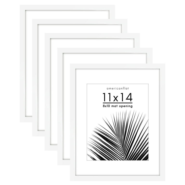 Americanflat 5 Pack of 11 x 14 Frames with 8 x 10 Mat - Plexiglass Cover - White