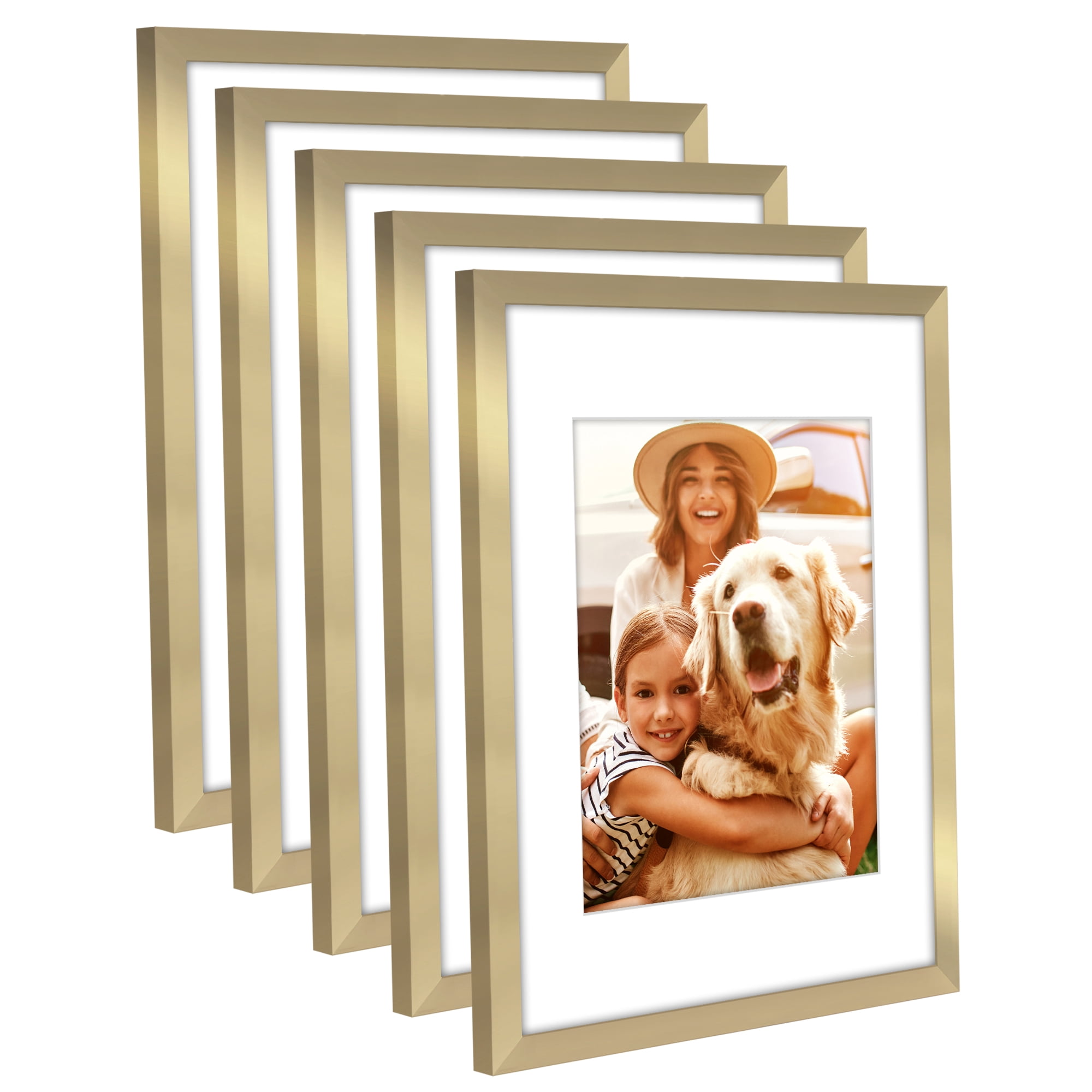 Americanflat 12x16 Picture Frame with Polished Plexiglass with 8.5x11 Mat 5 Pack Display Photo Galleria - Gold