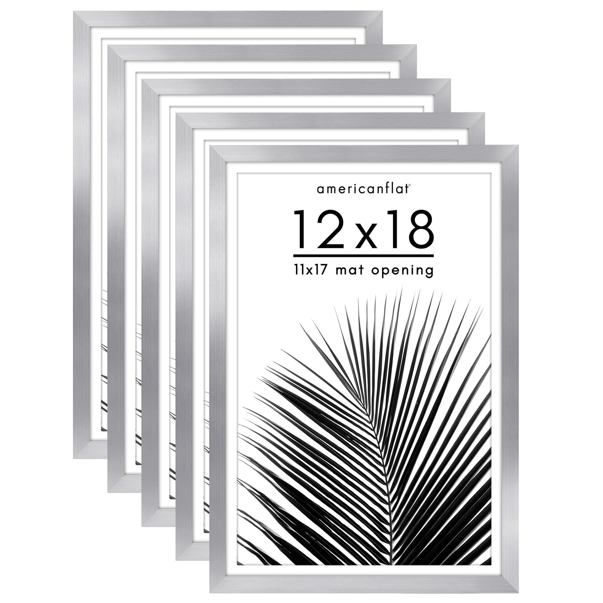 Americanflat 12x18 Poster Frame with Polished Plexiglass with 11x17 Mat 5 Pack Display Photo Galleria - Silver