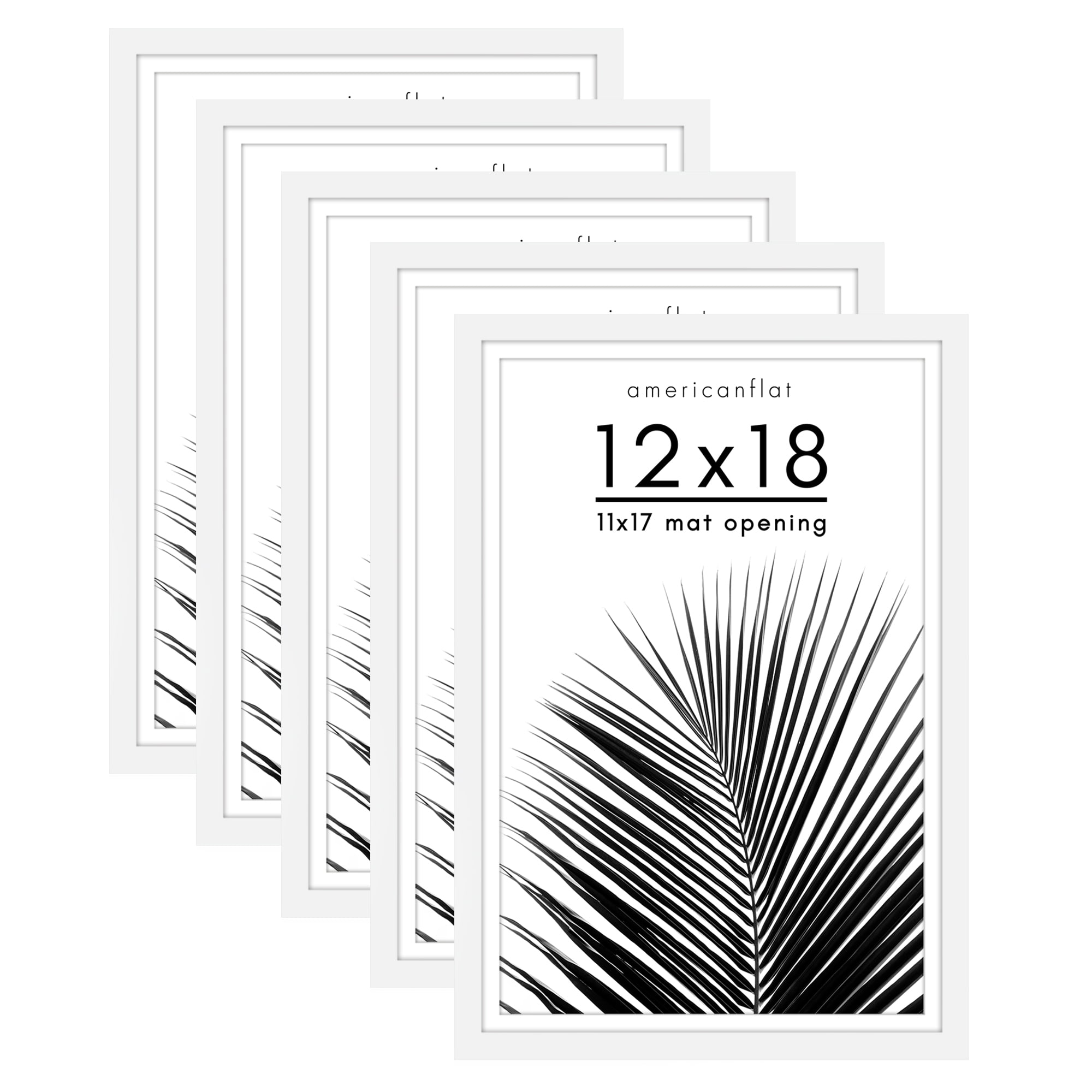 Americanflat 12x18 Poster Frame with Polished Plexiglass with 11x17 Mat 5 Pack Display Photo Galleria - White