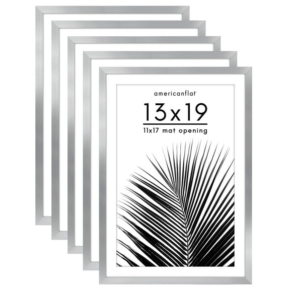 Americanflat 5 Pack of 13x19 Frames with 11x17 Mat - Plexiglass Cover - Silver