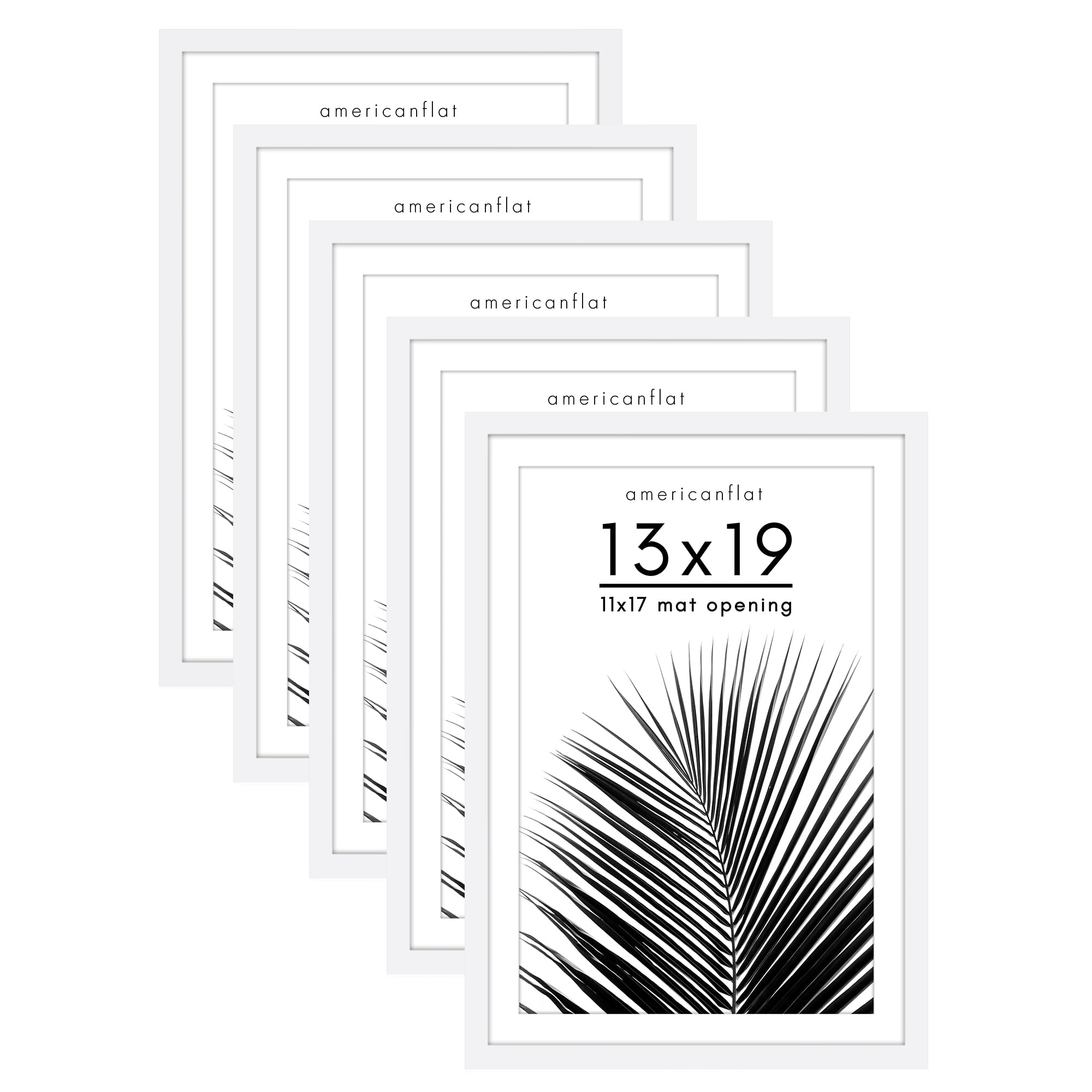 Americanflat 13x19 Picture Frame with Polished Plexiglass with 11x17 Mat 5 Pack Display Photo Galleria - White