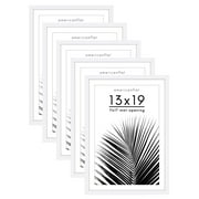 Americanflat 13x19 Picture Frame with Polished Plexiglass with 11x17 Mat 5 Pack Display Photo Galleria - White