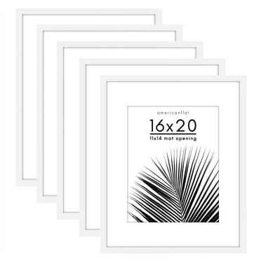 Americanflat 5 Pack of 16x20 Frames with 11x14 Mat - Plexiglass Cover - White