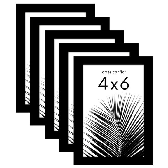 Americanflat 5 Pack of 4" x 6" Frames - Plexiglass Cover - Black