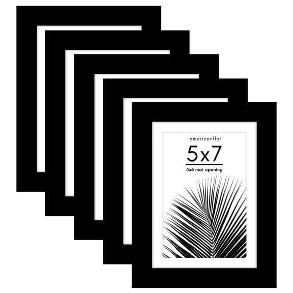 Americanflat 5 Pack of 5x7 Frames with 4x6 Mat - Plexiglass Cover - Black