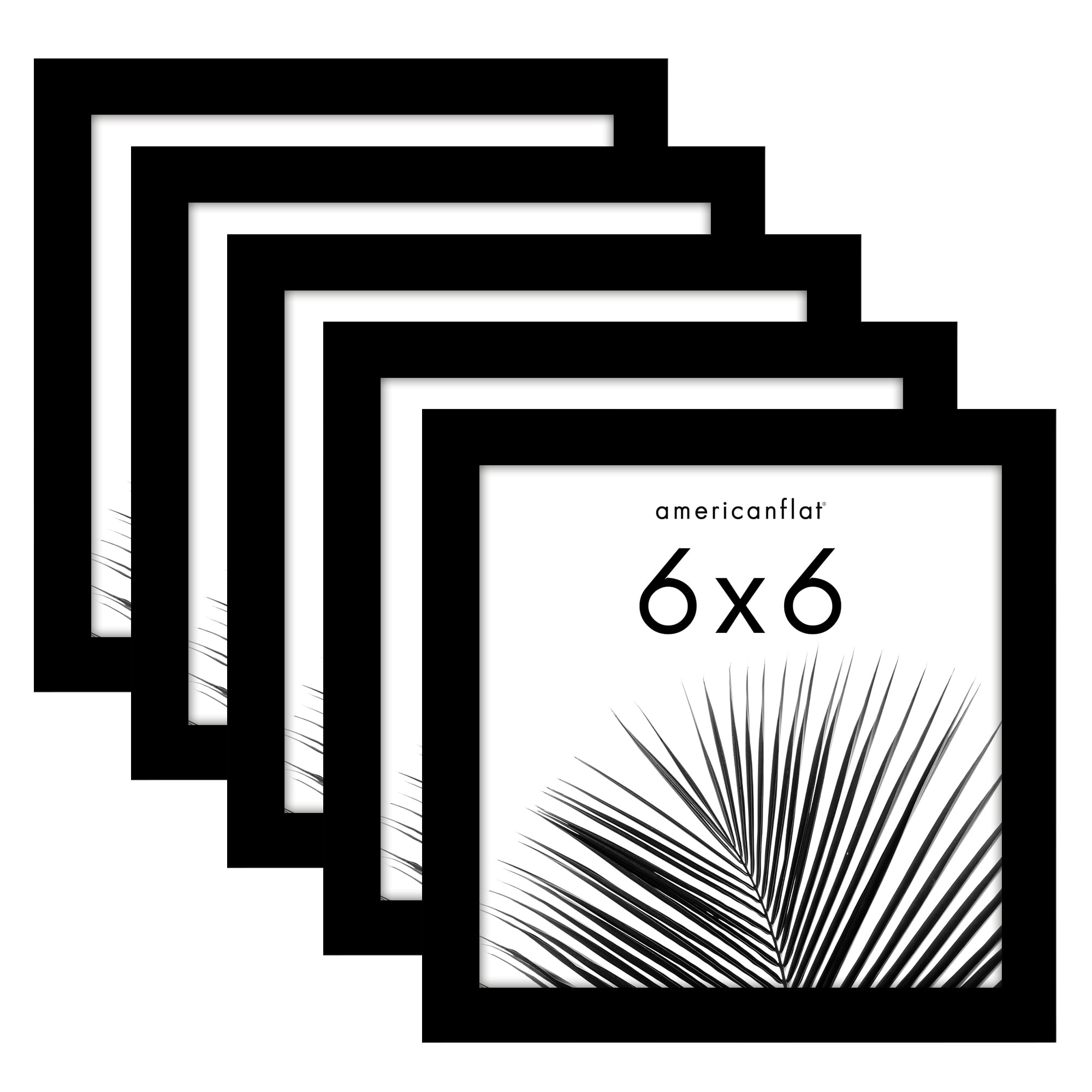 Americanflat 6x6 Picture Frame with Polished Plexiglass 5 Pack Galleria Collection Square Frames Wall - Black