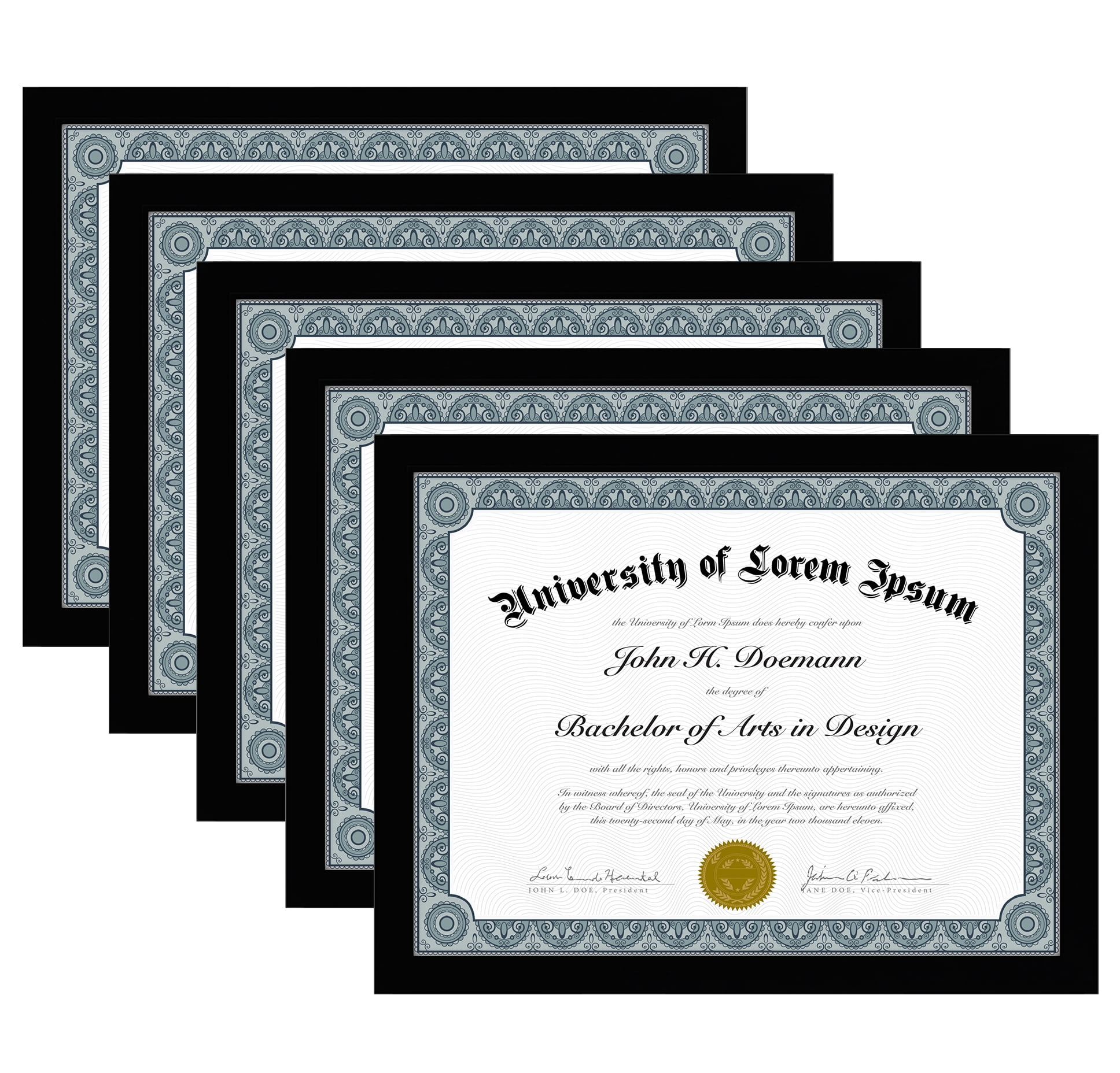 Americanflat 8.5x11 Picture Frame with Polished Plexiglass 5 Pack Legacy Collection Certificate Frames - Black