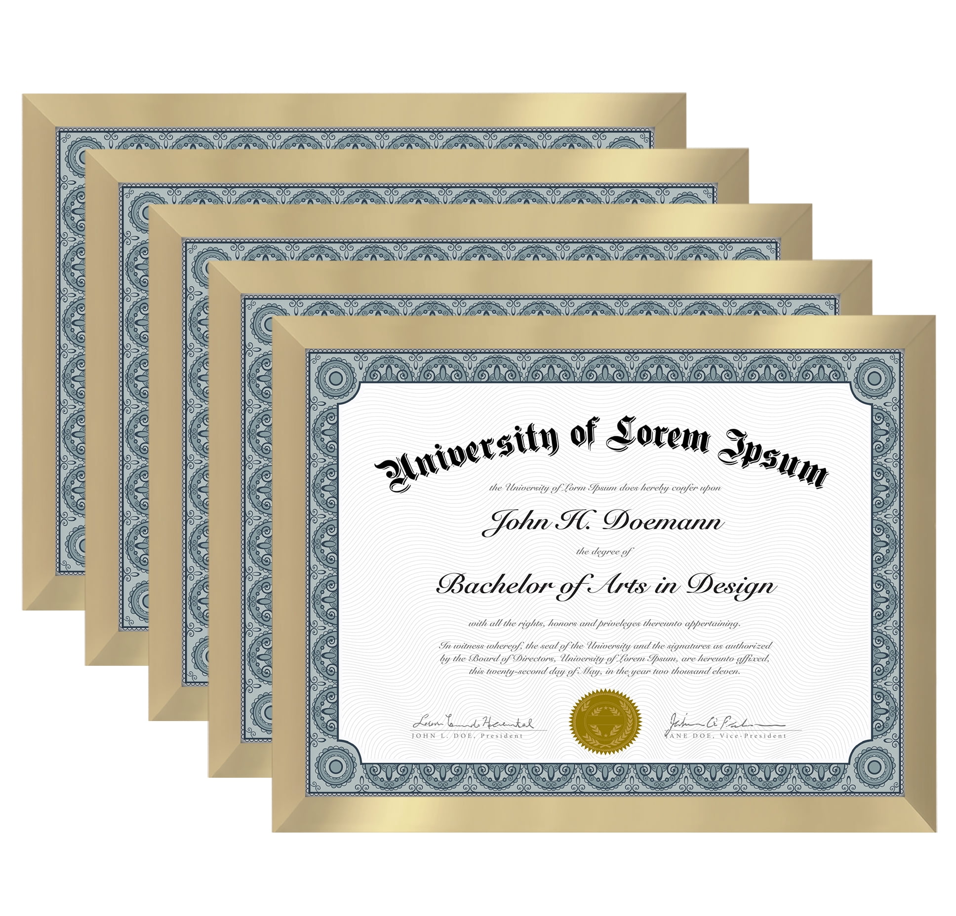 Americanflat 8.5x11 Diploma Frame with Polished Plexiglass 5 Pack Legacy Collection Certificate Wall - Gold