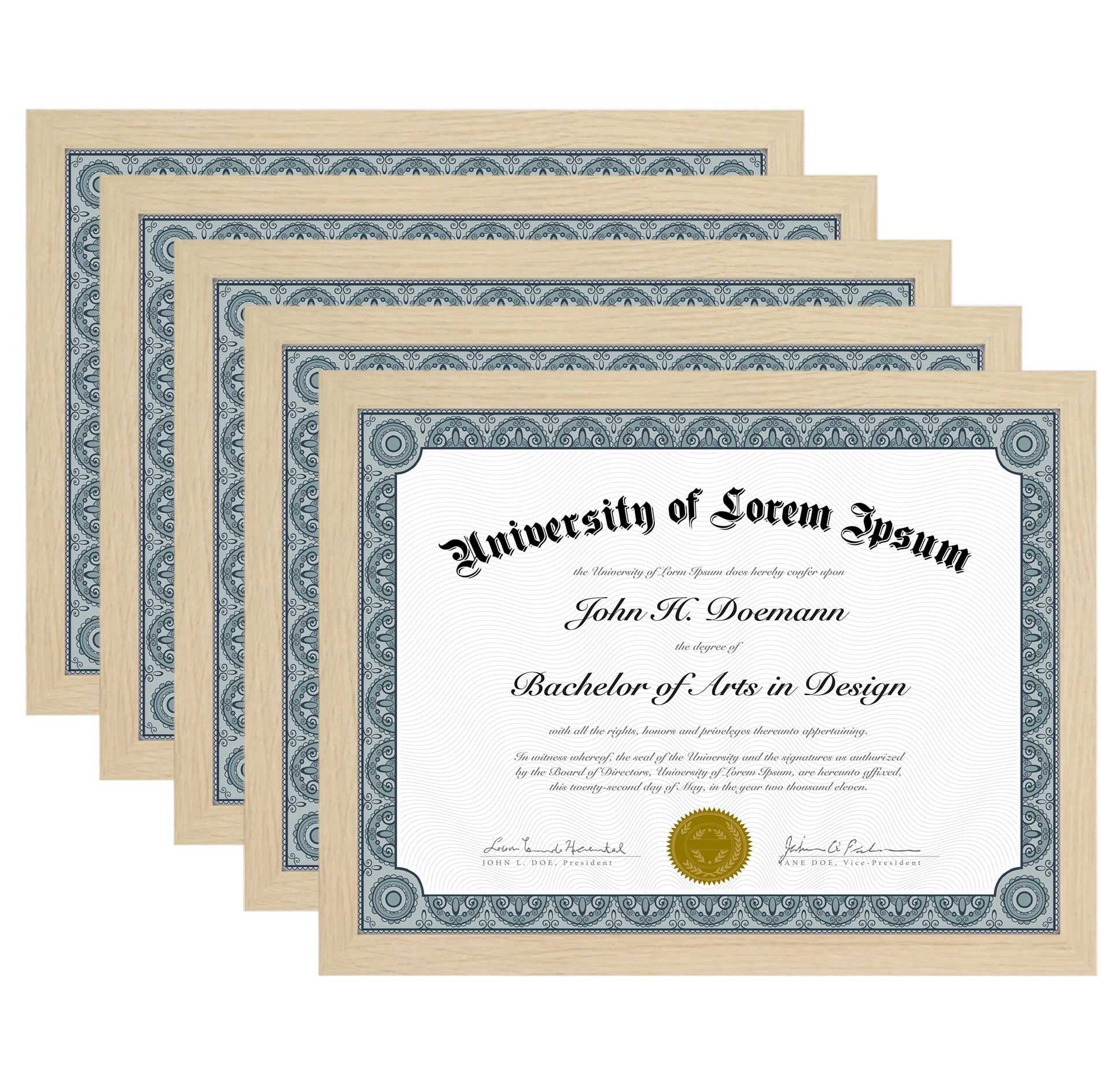Americanflat 8.5x11 Diploma Frame with Polished Plexiglass 5 Pack Legacy Collection Certificate - Natural Oak