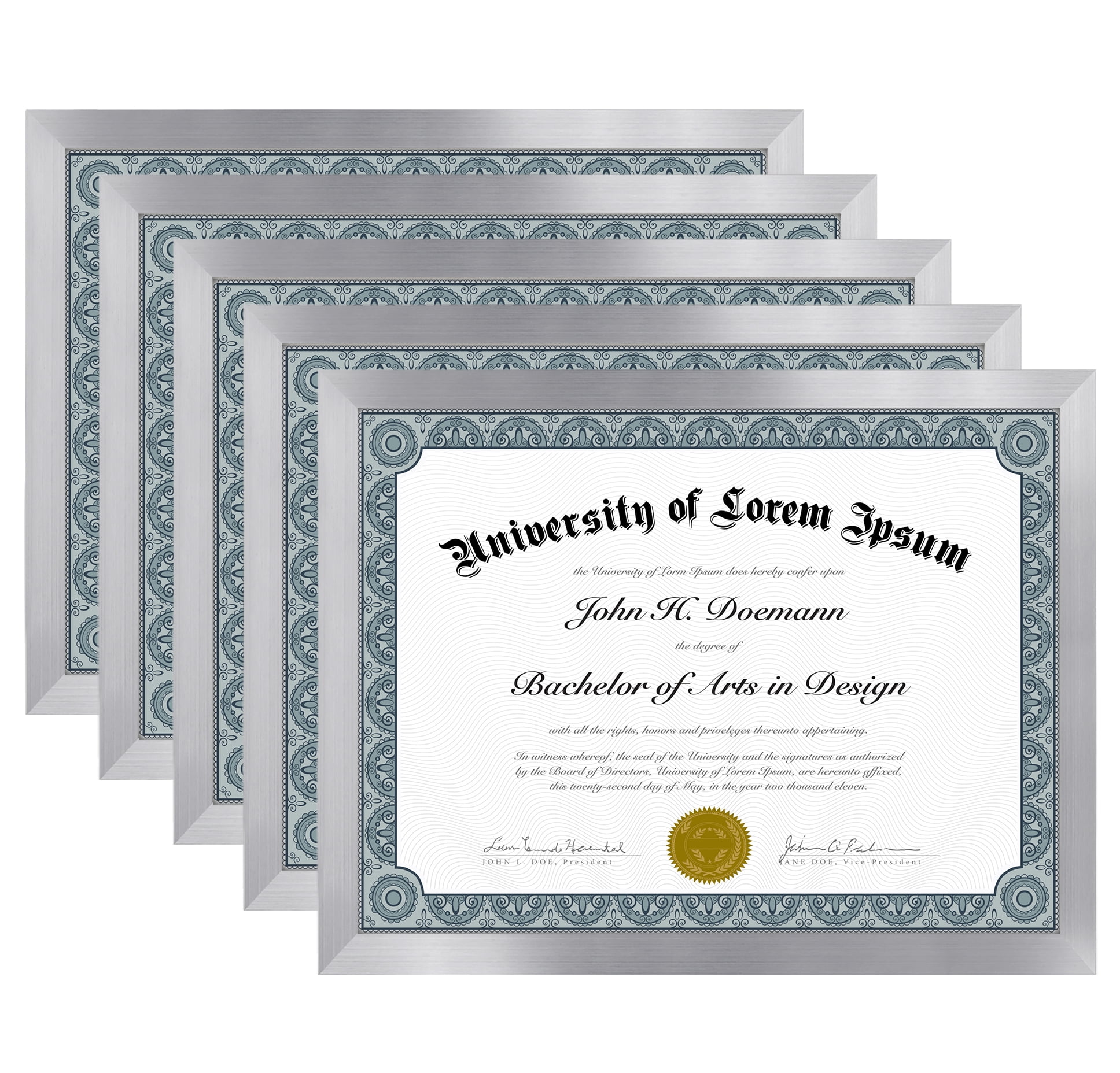Americanflat 8.5x11 Diploma Frame with Polished Plexiglass 5 Pack Legacy Collection Certificate Wall - Silver