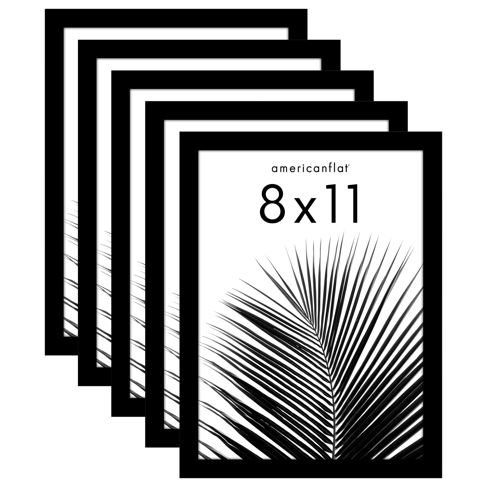 Americanflat 8x11 Picture Frame with Polished Plexiglass 5 Pack Galleria Collection Frames Tabletop - Black
