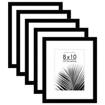 Americanflat 5 Pack of 8x10 Frames with 5x7 Mat - Plexiglass Cover - Black