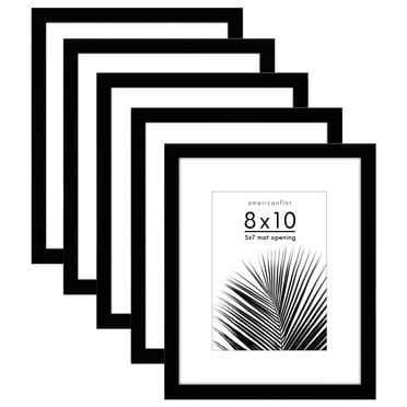 Americanflat 5 Pack of 8x10 Frames with 5x7 Mat - Plexiglass Cover - Black