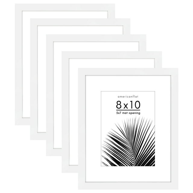 Americanflat 5 Pack of 8x10 Frames with 5x7 Mat Plexiglass Cover