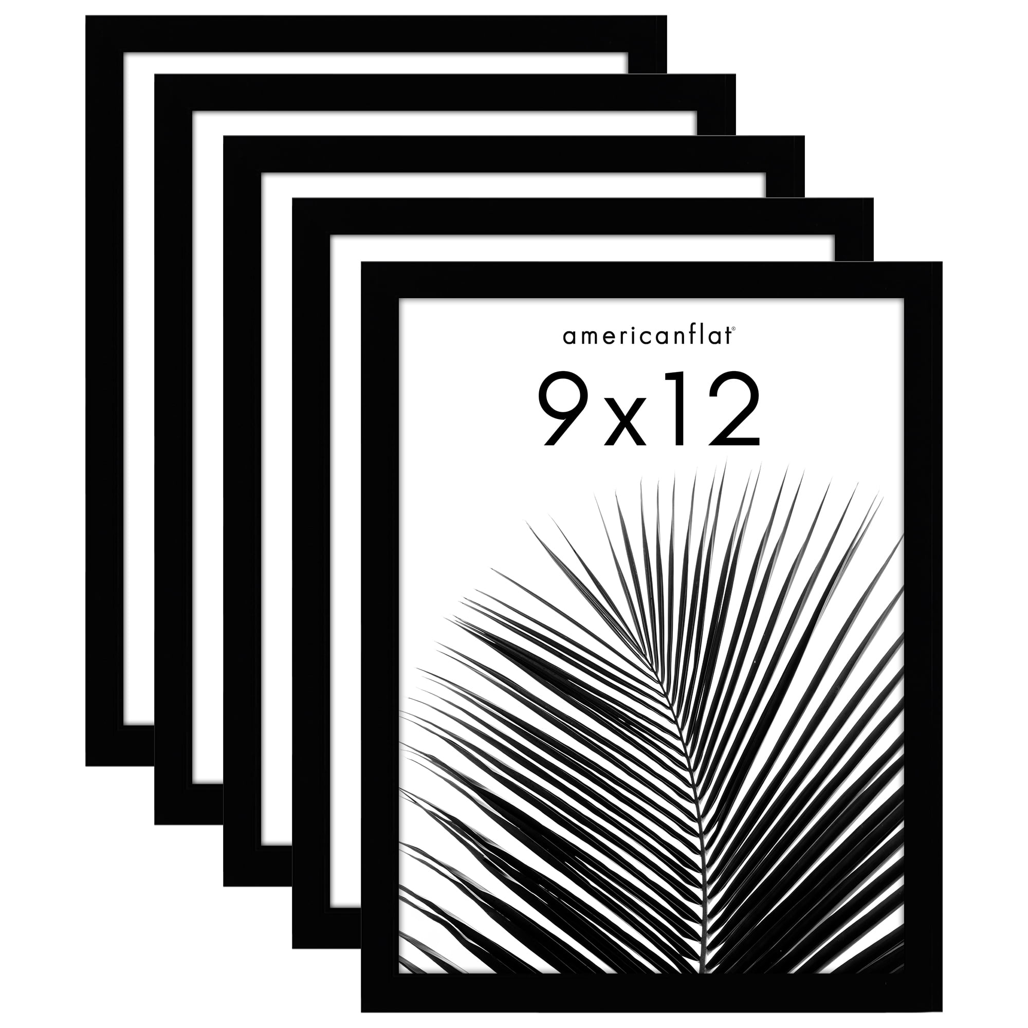 Americanflat 9x12 Picture Frame with Polished Plexiglass 5 Pack Galleria Collection Frames Wall - Black