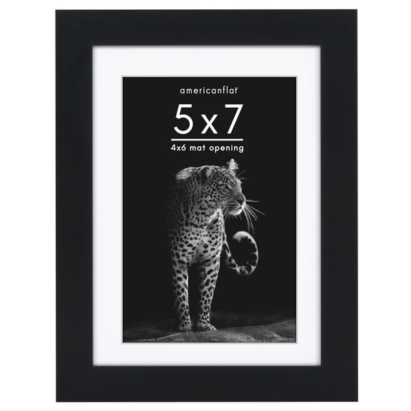 Americanflat 5" x 7" Gallery-Style Picture Frame with Mat to Secure Artwork, Prints, and Photos - Black