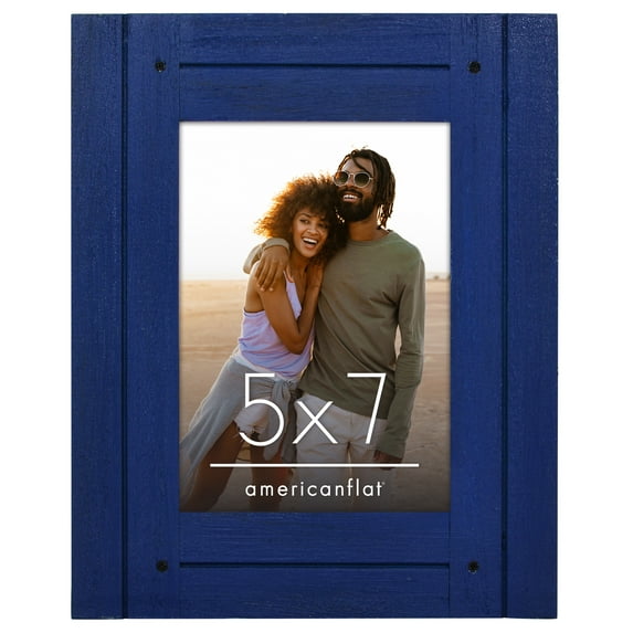 Americanflat 5" x 7" Picture Frame in Navy - Rustic Picture Frame with Textured Engineered Wood, Shatter Resistant Glass and Easel Back - Horizontal and Vertical Display
